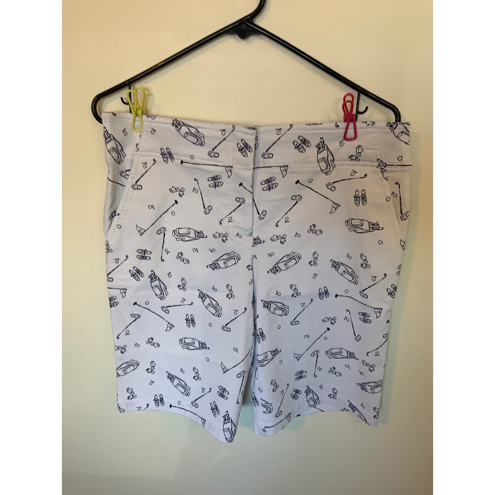IZOD Golf Shorts Womens 8 White‎ Navy Blue Excellent Golf Print Bermuda Shorts